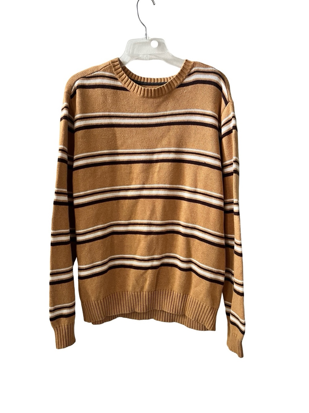 St. John’s Bay Tan Brown Striped Cotton Crewneck Sweater Size Large